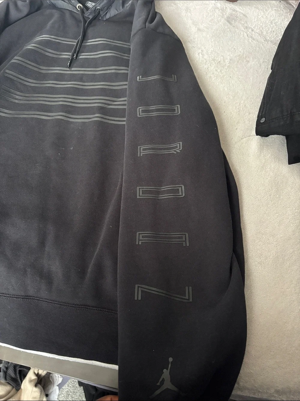 Jordan Black Men's Hoodie with Subtle Tonal Stripe Graphic